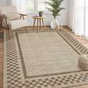 GarveeHome Modern Bordered 8x10 Area Rugs for Living Room Bedroom Soft Washable Large Bedroom Throw Carpet Non Slip Checkered Geometric Rugs for Dining Room Home Decor Office, Taupe