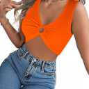 Women's Tank Tops Sexy Deep V Neck Sleeveless Shirts Y2k Night Out Crop Top with Ring (Orange, S)