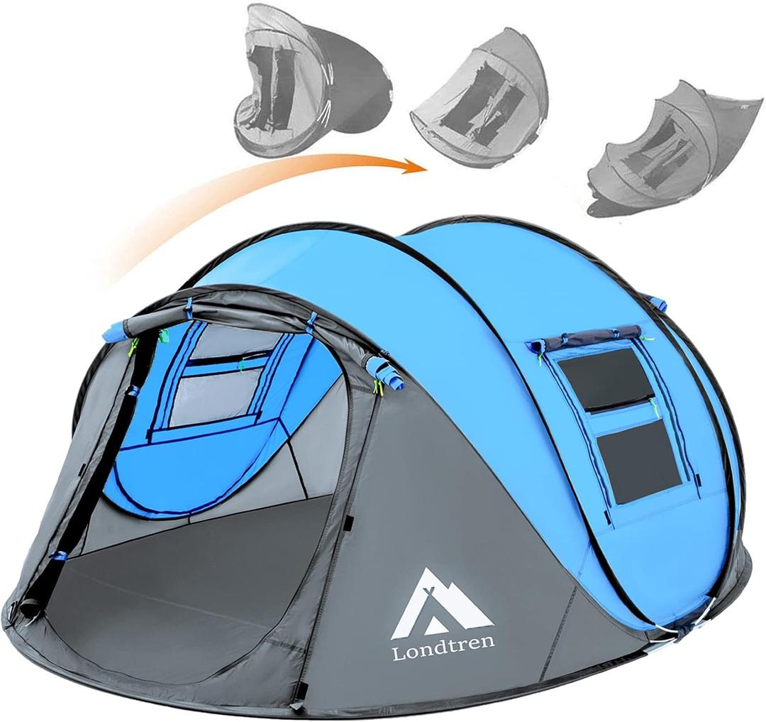4 Person Easy Pop Up Tent Waterproof Automatic Setup 2 Doors-Instant Family Tents for Camping Hiking & Traveling (110*78*51'', Blue & Grey)
