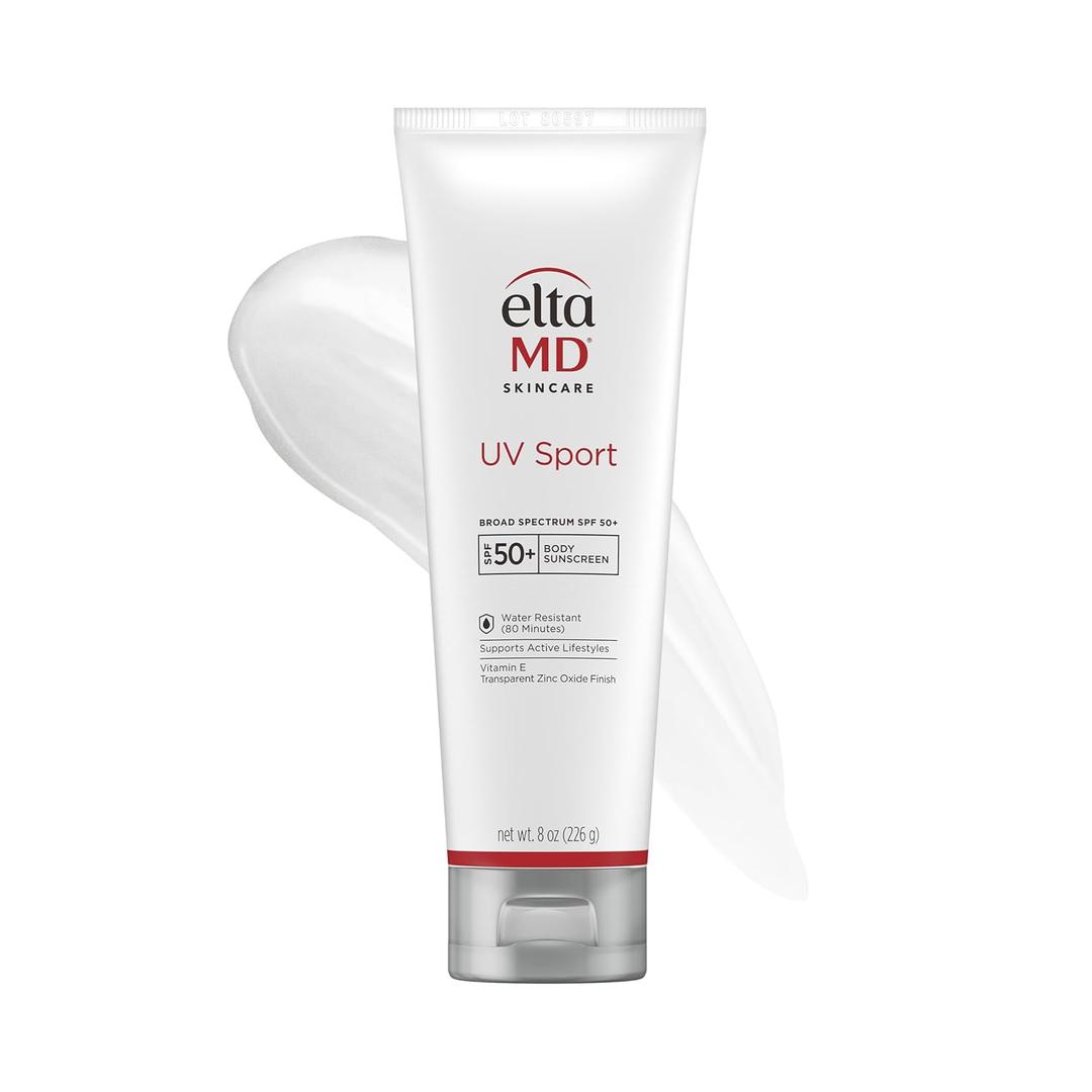 EltaMD UV Sport Sunscreen Lotion, SPF 50 Body Sunscreen, Water and Sweat Resistant, Oil-Free, Zinc Oxide Formula (8 Ounce (Pack of 1))
