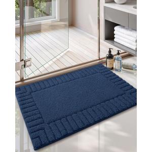 Color&Geometry Standard Sized Bath Rugs Non Slip Washable, 20"x31.5" Absorbent Navy Blue Bathroom Rugs, Soft Bath Mats for Bathroom Floor, Shower, Bathtub, Laundry Blue