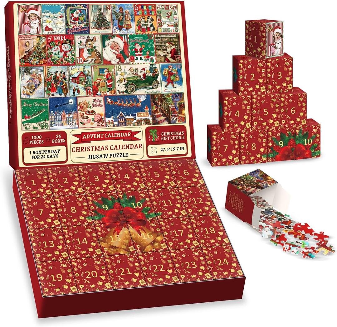 Christmas Advent Calendar Puzzle 1000 Piece for Adult, Christmas Countdown Calendar Jigsaw Puzzle, Holiday Santa Puzzle for Adult 1000 Piece