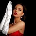 VIBILIA Long Opera Gloves for Women, 1920s Satin Tea Party Gloves Costume, Stretchy Adult Size Glove for Wedding Bridal Dress (White)