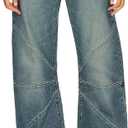 PLNOTME Women's High Waisted Barrel Jeans Casual Loose Boyfriend Wide Leg Denim Pants (Blue,4)