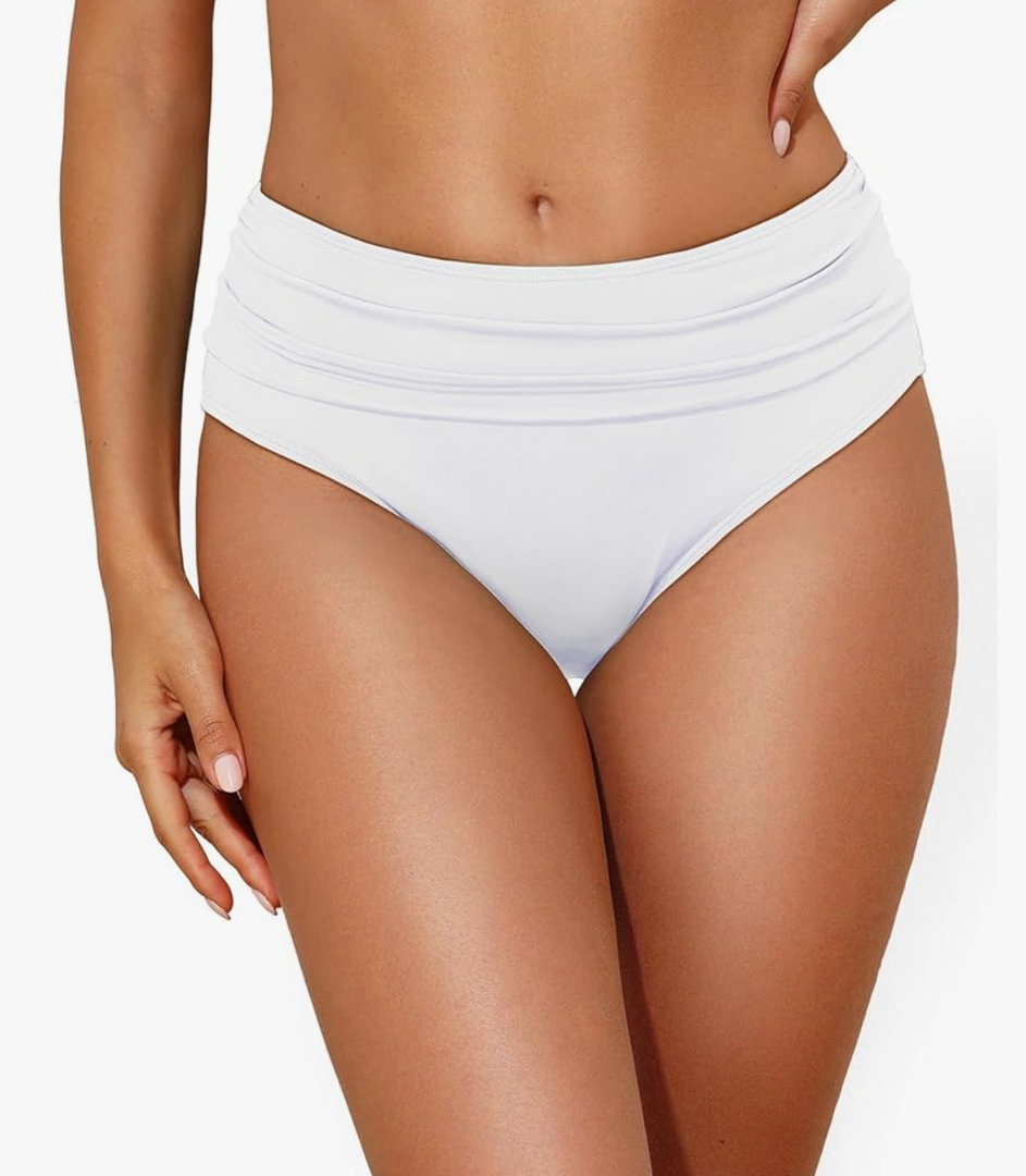 Tempt Me Women Mid Rise Bikini Bottoms Full Coverage Swimsuit Ruched Scrunch Swim Bottom S