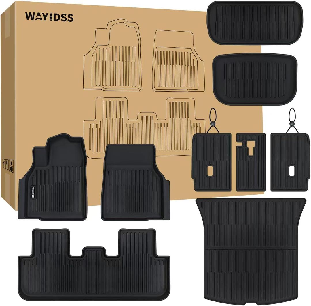 Floor Mat for 2025 2026 New Tesla Model Y Juniper 7PCS Full Set with Front and Rear Cargo Mat & Backrest Mat,Custom TPE All Weather Protection Full Coverage Trunk Liner & Floor Liner car Accessories