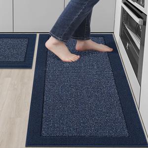 BEQHAUSE Kitchen Rugs and Mats Set of 2 Non-Slip Kitchen Mats for Floor, Absorbent and Stain Resistant Kitchen Runner, Machine Washable Rugs for Kitchen, Laundry & Sink, 20"x32"+20"x48", Blue