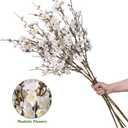 florisso 6 PCS Artificial Cherry Blossom Branches Spring Indoor Decoration, Faux Flowers 34.45" Long Stems Plum Fake Peach Plants Real Touch Silk for Wedding Home Bedroom Party Table Office, White