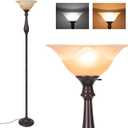 Torchiere Floor Lamp for Living Room, Standing Lamp with Glass Shade, Iron Brushed Nickel Floor Lamps, Corner Lamps for Bedroom, Office, Reading (Dark Brown)