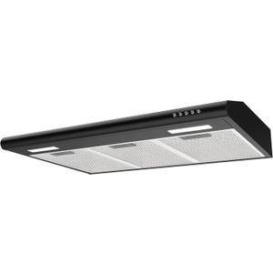CIARRA AWB75918B Black Range Hood 30 inch Under Cabinet with Anti-Fingerprint Design, Slim Vent Hood with Push Button Control, Ducted and Ductless Convertible