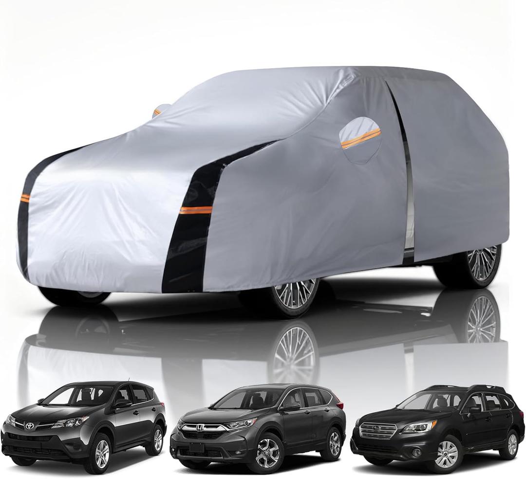 SUV Car Cover Waterproof All Weather, 10 Layers Outdoor SUV Covers for Automobiles. Custom Fit Toyota RAV4, Honda CR-V, Nissan Rogue, Equinox, etc. Sun & Rain Protector. S2 (Gift Towel/Storage Bag) (S2 Fit SUV/Jeep 181"-190")