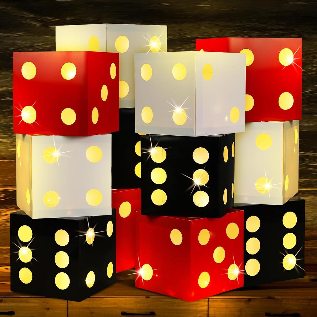 12 Pcs Large Dice Favor Boxes with Light 11.8 Inch Casino Party Decorations Giant Dice Box Jumbo Balloon Boxes Casino Birthday Party Las Vegas Casino Game Night Table Decor