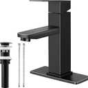 Herogo Black Bathroom Faucet, Stainless Steel Modern Bathroom Sink Faucets with Pop-up Sink Drain & Deck Plate 1 or 3 Hole, Single Handle RV Washbasin Lavatory Faucet with 2 Water Hoses