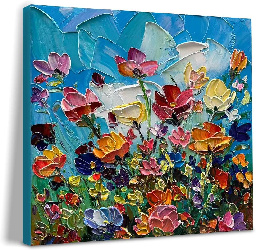 Diathou Art Hand-painted canvas wall decoration oil painting, modern style flower painting, suitable for wall artworks in bedrooms, bathrooms and offices. 24x24 inches