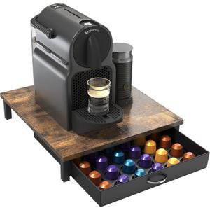 DecoBrothers Wooden Coffee Pod Drawer Compatible with 42 Nespresso Original Line Capsules, Rustic Brown