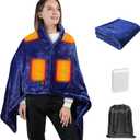 Cordless Heated Shawl with 10000mAh Power Bank - Wearable Heated Blanket with 3 Temperature Settings, Fast Heating, Machine Washable Soft Fleece for Christmas(59"x36", Navy)