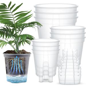 Wonderjune Self Watering Pots for Indoor Plants with Deep Reservoir and High Drainage Holes for Outdoor Plants and Flowers, Bare Root Planter(4.72'', 5.91'', 7.09'',Clear,9 Pcs)