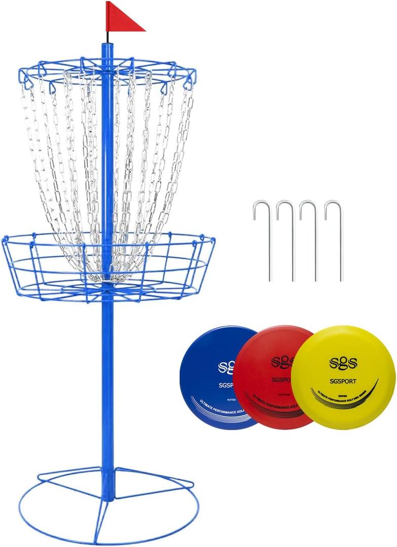 Disc Golf Basket - Portable Disc Golf Target with Heavy Duty 24-Chains Come with 6pcs Disc Golf Discs and Carry Bag, Ground Stake -Suitable for Players of All Levels - Multi Color