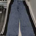Nihsatin Women's Two Tone Jeans Wide Leg High Waisted Stretchy Buttoned Denim Pants (X-Large, Black)