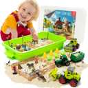 59 PCS Farm Sensory Bin - Sandbox with Lid, 2.2 LB Sensory Sand Kit for Boys, Toddler Farm Toys, 3 Take Apart Construction Trucks -Sensory Toys for Kids 5-7, 3-4 & Up- Kids Gifts for Boys and Girls