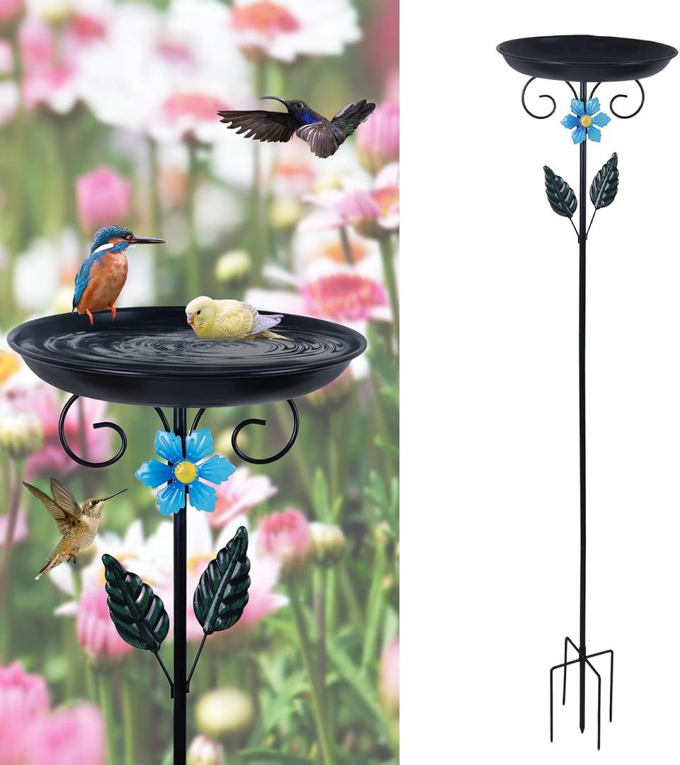 hogardeck 40 Metal Bird Bath for Outside, Freestanding Birdbaths & Birdfeeder for Outdoors, Upgraded 5 Pronged Base Bird Baths Feeder Bowl for Garden Patio Yard Lawn Decor