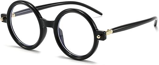Gleyemor Retro Round Blue Light Glasses for Men Women 90s Vintage Costume Cosplay Glasses (Black)