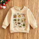 Toddler Retro Christmas Sweatshirt Baby Girl Boy Santa Claus Shirts Doodle Graphic Pullover Xmas Holiday Top Clothes (18-24 Months, Apricot)