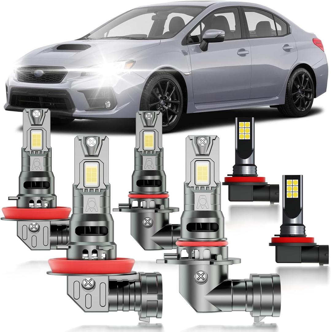 for Subaru WRX 2015-2020 Fog Lights Bulbs Combo, 6pcs Super Bright White High Low Multi Beam and Fog Lights Blubs Package, 1:1 Size as Stock Bulbs, Plug and Play
