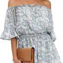 EXLURA Women's Summer Floral Romper Dress Off Shoulder Ruffle Elastic Wasit Wide Leg Shorts Jumpsuit Vacation Beach 2025 (XX-Large)