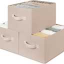 StorageWorks Closet Organizer Storage Baskets, Fabric Storage Bins for Shelves, Closet Organization and Storage Basket, Organizer Bins, Light Brown, 3-Pack, Large