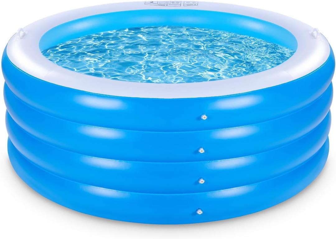 Inflatable Swimming Pool, 70"x30" Large Deep Round Inflatable Pool with Handles Family Pool, Summer Water Party, Kids, Outdoor, Garden Backyard, Suitable for Adults & 3+ Year Olds (Blue)