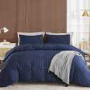 AveLom Navy Blue Duvet Cover King (104 x 90 inches), 3 Pieces (1 Duvet Cover + 2 Pillow Cases), Seersucker Textured Ultra Soft Washed Microfiber, Textured Duvet Cover with Zipper Closure, Corner Ties, Dark Blue