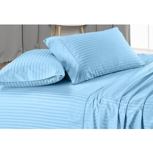 LuxClub 4 PC King Size Sheet Set, Breathable Luxury Bed Sheets, Deep Pockets 18" Wrinkle Free Cooling Machine Washable Hotel Bedding (Striped Light Blue), King Size