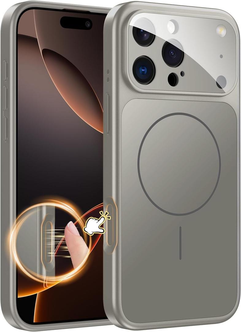 TOBOVON Magnetic for iPhone 16 Pro Max Case with Camera Lens Protector, Compatible with MagSafe, Camera Control Button, Slim Shockproof Phone Cover for iPhone16 ProMax, Titanium Gray