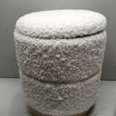 Get Set Style Round Ottoman with Storage, Modern Boucle Ottoman Upholstered Foot Stools with Wood Base, Vanity Stool Chair, Footrest Stool Extra Seat for Living Room Bedroom Entryway (White), 14.6"D x 14.6"W x 17.7"H