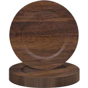 MAONAME Round Charger Plates Set of 12, 13 Inch Brown Charger for Dinner Plates, Farmhouse Faux Wood Plate Chargers, Rustic Table Chargers for Weddings, Party
