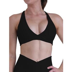 Sunvalix V Neck Strappy Sports Bras for Women Crisscross Open Back Workout Tank Top Wireless Gym Pilates Yoga Longline Bra