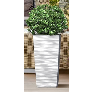 Janska Evergreen Heavy Duty Tall Planters for Outdoor Plants, Indoor Grande Plant Pots, Boxes, Trees, Flower Pots, 2-Piece Duo Set, 1.8 Gallon, Modern Design, Built-in Drainage, Front Porch Decor, Light Grey