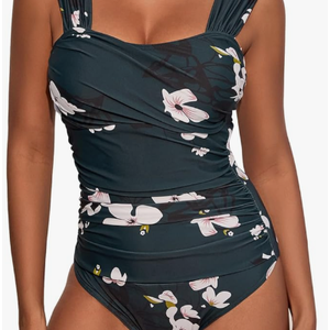 One Piece Bathing Suit for Women Tummy Control Swimsuits Square Neck Ruched Modest Swimwear XL