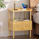 Amazer Bamboo Nightstand with Charging Station, Bedside Table with USB Ports & Outlets, End Table, Night Stand for Bedroom Lift-Up Drawer & Open Shelf, Natural Color