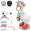 Desk Mini Goose Key Holder 7 inch with 4 set Outfits, Desktop Magnetic small Proch Goose Resin Statue, Cute Figurines Keychain Hanging, Table Decor for Home house Office Bedroom, Housewarming Gifts