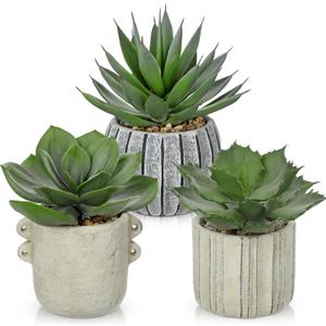 Briful 1 Pack Faux Succulent Plants in Vintage Cement Pots Artificial Aloe Succulent Decor with Realistic Leaves and Pebble Base Rustic Mini Plant Set for Home Office Bathroom Bookshelf