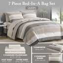 Madison Park Essentials Queen Comforter Set, Bed in A Bag Comforter & Sheet Set, Modern Casual Stripes Print, All Seasons, Soft Microfiber Bedding Makeover, Matching Shams, Queen Taupe/Grey 7 Piece