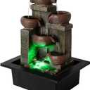 13-inch Indoor Fountains and Waterfalls Cascading 5-Tiered Pots-Tabletop Water Fountain-Desk Waterfall-with Audible Waterfall Sounds-Zen Water Fountain and Color Lights
