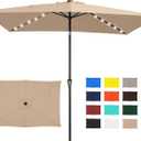 JEAREY 6.5x10 ft Rectangular LED Lighted Patio Umbrellas Outdoor Solar Table Market Umbrella w/Push Button Tilt/Crank, 6 Sturdy Ribs, UV Protection Waterproof Sunproof(Beige)