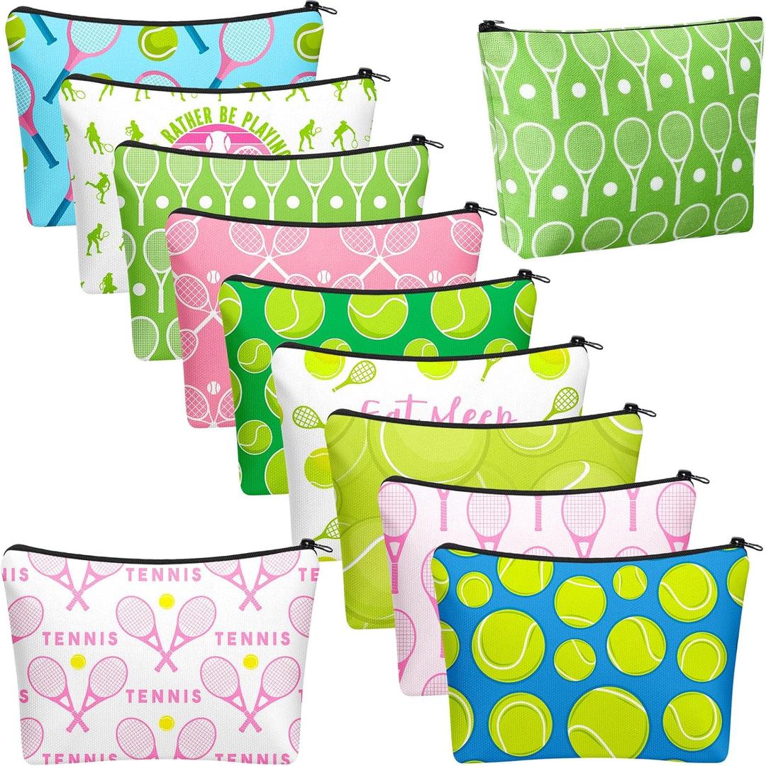 10 Pcs Tennis Makeup Bags Tennis Gifts for Women Ladies Sport Cosmetic Bag Team Inspirational Canvas Zipper Pouch Travel Toiletry Bags Accessories for Sports Lovers Players Coach Team