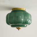 MIXL-Green Milk Glass Ceiling Light,Pumpkin Shape Milk Glass Light Fixture,Vintage Style Ceiling Lamp for Living Room Bedroom, 15 inches