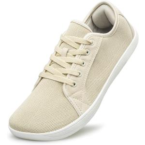 Mens Flat Shoes Wide Toe Zero Drop Indoor House Sneakers Casual Breathable Comfortable (8, Beige)