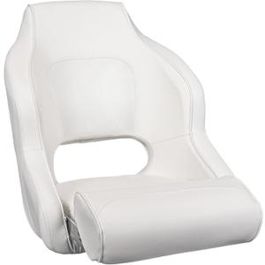 High Back White Pontoon Captain Seat Premium Sports Flip Up Captains Chair