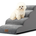 Dog Stairs for Small Dogs 19.7" H, Curved Dog Step for Puppy, Older or Cat, Medium Pet Ramp for Sofa, Couch or Bed, Ladder with High Density Foam, 15.7x28.3x19.7 inch, 4 Step, Grey